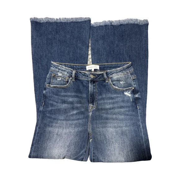 Risen Full Size High Rise Front Slit with Frayed Hem Flare Jeans NWT size 13/31 - Picture 4 of 7